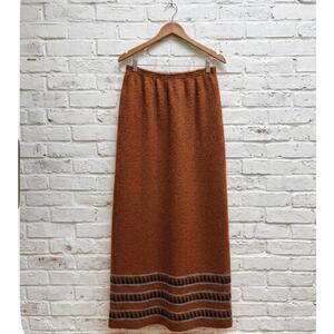 Vintage Mohair Blend Knit Maxi Skirt Made In Italy Geometric Brown Earthy Rust M